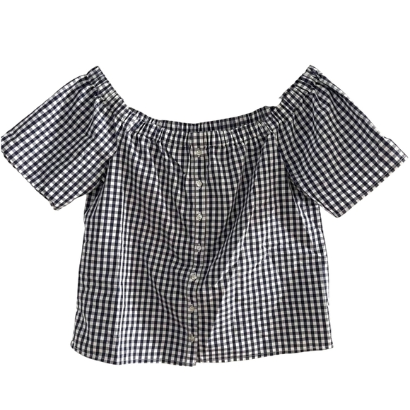 Reitmans Tops - Reitmans Off the Shoulder Southern Belle Navy & White Gingham Top Size Small